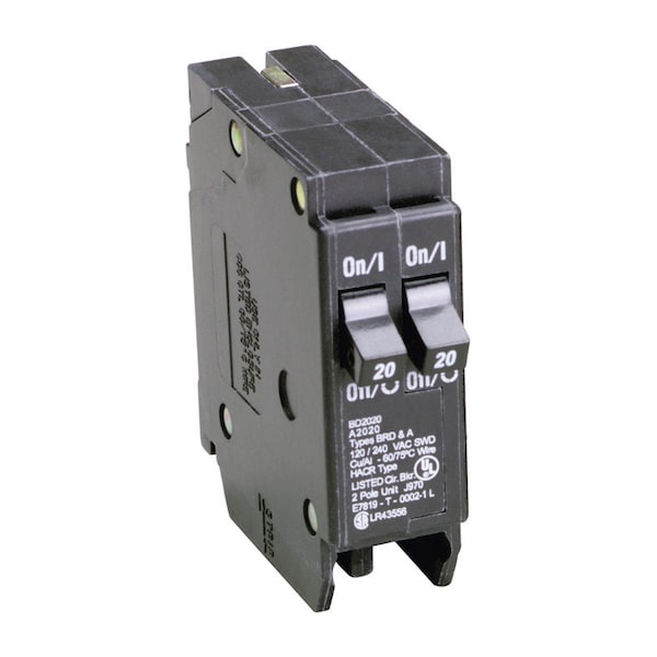 Eaton Cutler-Hammer Circuit Breaker, BD Series, 20A, 1 Pole, 120V AC, 10kA BD2020 - main